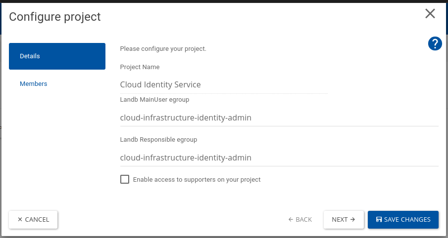 Configure Project Details