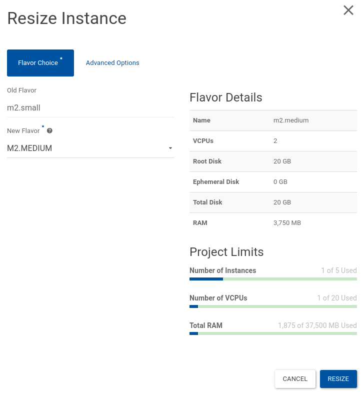 Menu with Resize operations